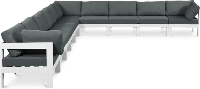 Meridian Furniture – Nizuc Grey Water Resistant Fabric Outdoor Patio Modular Sectional – 10Pc – 375Grey-Sec10A