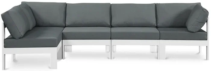 Meridian Furniture – Nizuc Grey Water Resistant Fabric Outdoor Patio Modular Sectional – 5Pc – 375Grey-Sec5C