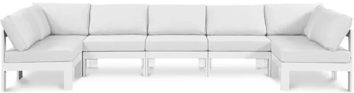 Meridian Furniture – Nizuc White Water Resistant Fabric Outdoor Patio Modular Sectional – 7Pc – 375White-Sec7C