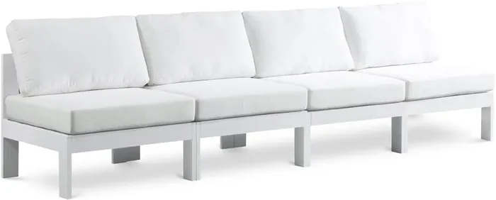 Meridian Furniture – Nizuc White Water Resistant Fabric Outdoor Patio Modular Sofa – 4Pc – 375White-S120B