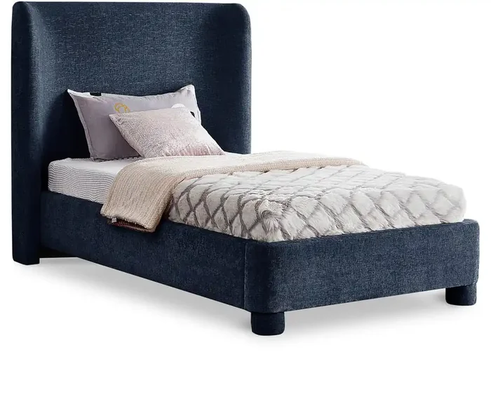 Meridian Furniture – Penny Navy Chenille Fabric Twin Bed – B1207Navy-T
