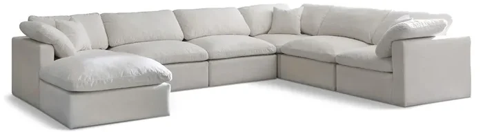 Meridian Furniture – Plush Cream Velvet Standard Comfort Modular Sectional – 7Pc – 602Cream-Sec7A