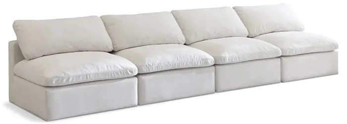 Meridian Furniture – Plush Cream Velvet Standard Comfort Modular Sofa – 4Pc – 602Cream-S4