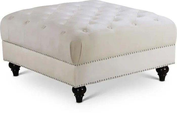 Meridian Furniture – Sabrina Cream Velvet Ottoman – 667Cream-Ott