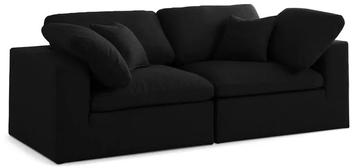 Meridian Furniture – Serene Black Linen Textured Fabric Deluxe Comfort Modular Sofa – 2Pc – 601Black-S80