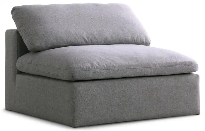Meridian Furniture – Serene Grey Linen Textured Fabric Deluxe Comfort Modular Armless Chair – 601Grey-Armless