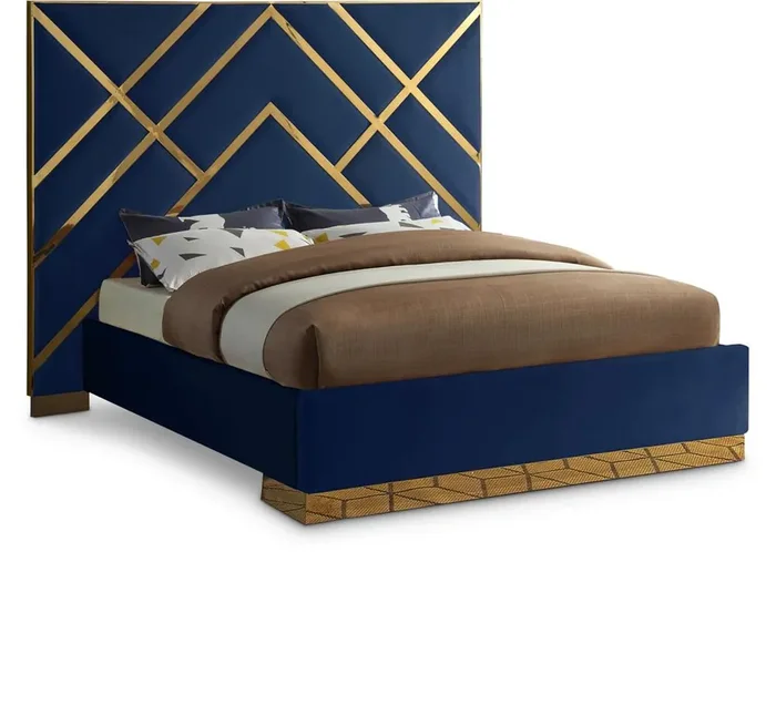 Meridian Furniture – Vector Navy Velvet Queen Bed – VectorNavy-Q