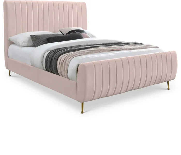 Meridian Furniture – Zara Pink Velvet Full Bed – ZaraPink-F