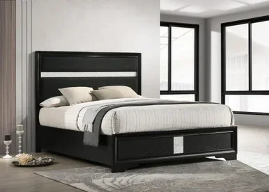 Miranda 54-inch Upholstered Queen Panel Bed Black / CS-206360Q
