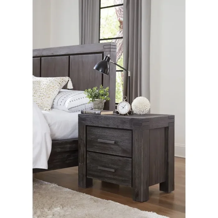 Modus Furniture – Meadow Solid Wood Two Drawer Nightstand in Graphite – 3FT381