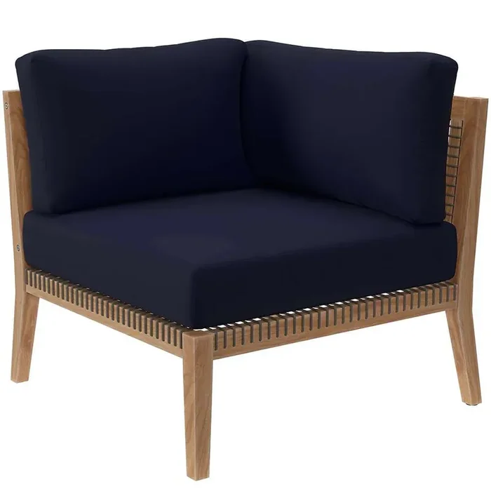 Modway – Clearwater Outdoor Patio Teak Wood Corner Chair in Gray Navy – EEI-5855-GRY-NAV