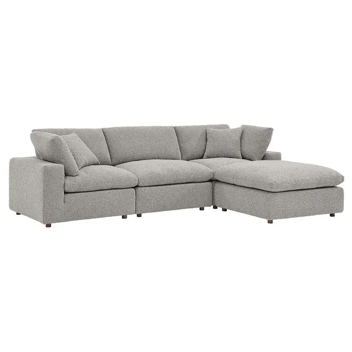 Modway – Commix Down Filled Overstuffed Boucle Fabric 4-Piece Sectional Sofa in Light Gray – EEI-6363-LGR