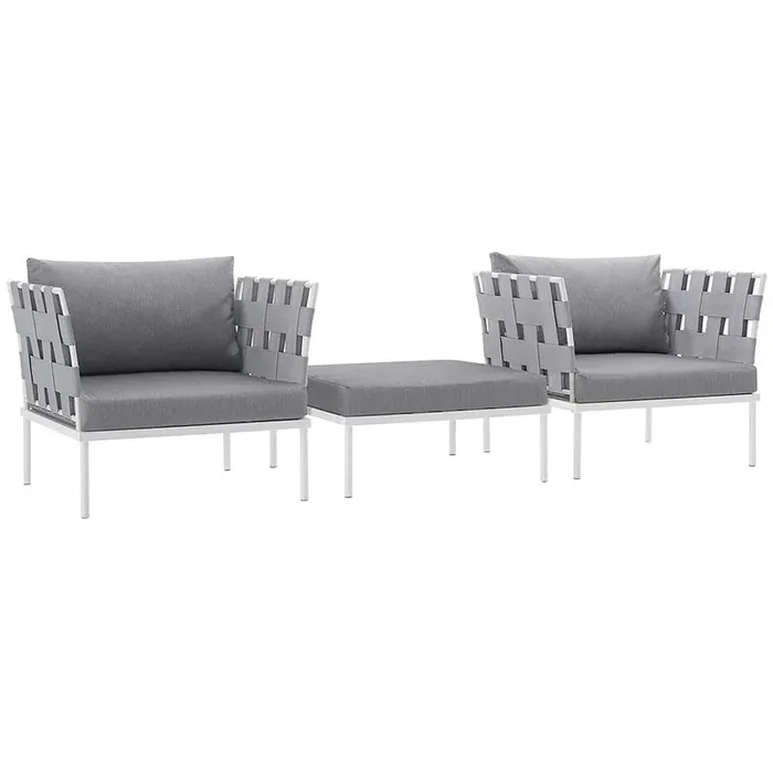 Modway – Harmony 3 Piece Outdoor Patio Aluminum Sectional Sofa Set – EEI-2618-WHI-GRY-SET