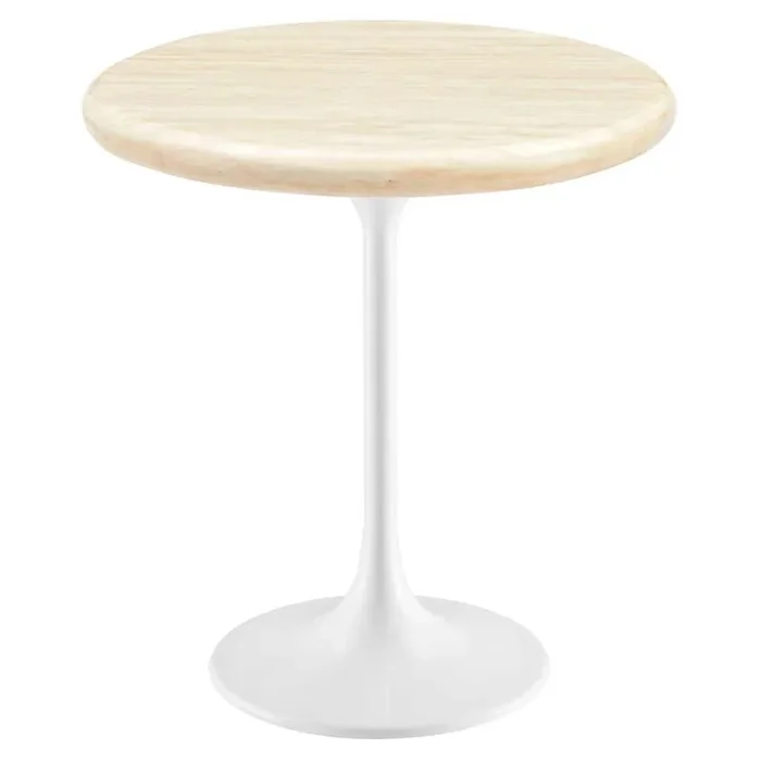 Modway – Lippa 20in Round Artificial Travertine Side Table – EEI-6745-WHI-TRA