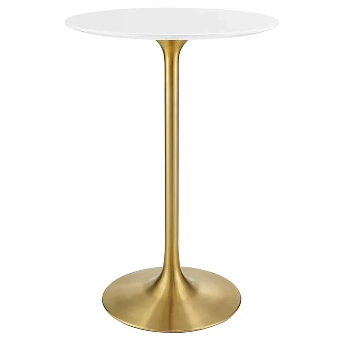 Modway – Lippa 28in Round Wood Top Bar Table in Gold White – EEI-3262-GLD-WHI