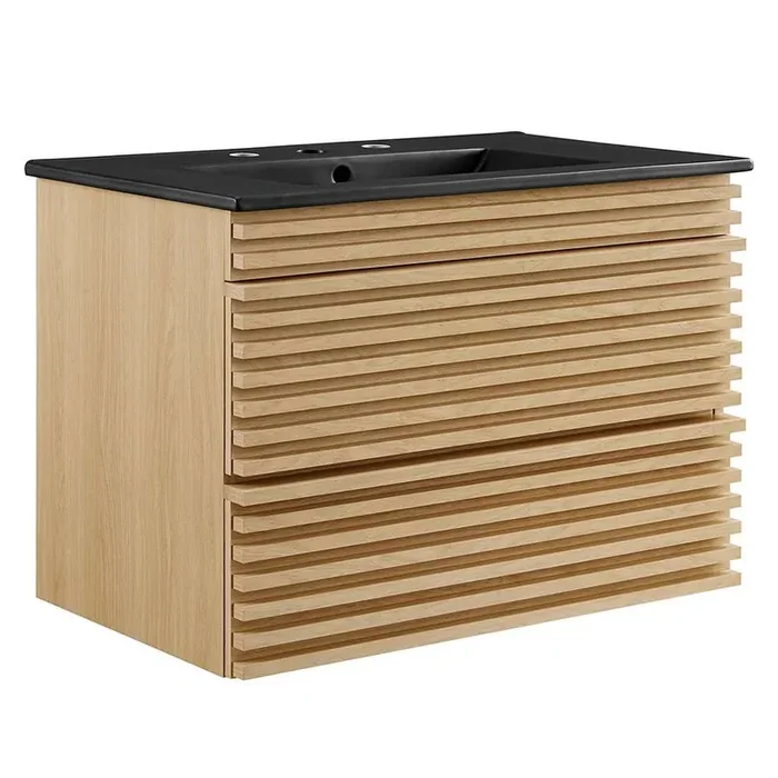 Modway – Render 30in Wall-Mount Bathroom Vanity – EEI-5417-OAK-BLK