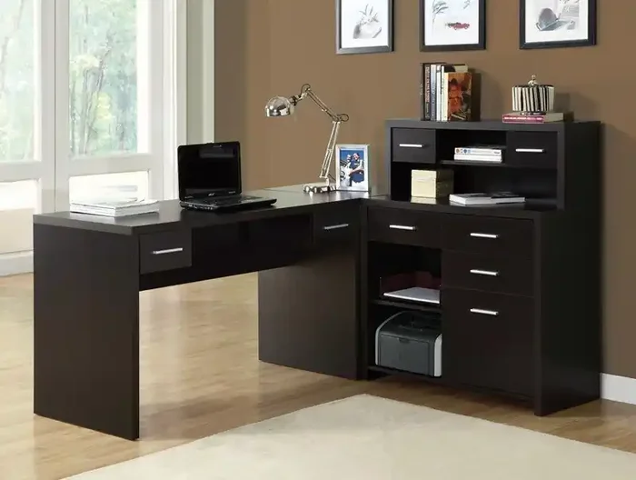 Monarch Specialties – Computer Desk, Home Office, Corner, Left, Right Set-Up, Storage Drawers, L Shape, Work, Laptop, Laminate, Brown, Contemporary, Modern – I-7018