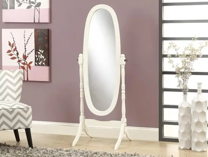 Monarch Specialties – Mirror, Full Length, Standing, Floor, 60in Oval, Dressing, Bedroom, Wood, White, Traditional – I-3102