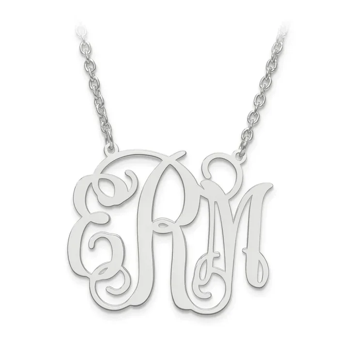 Monogram Plate with Chain 14k White Gold Laser Polished XNA535W