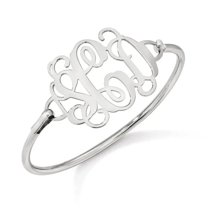 Monogram Plate with Sterling Silver Bracelet 14k White Gold Laser High Polished XNA505W