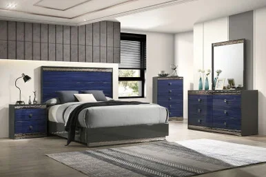 MORCOTE E.King Bed, Ash Gray/Indigo Blue / FM7250BL-EK-BED
