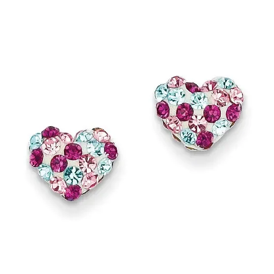 Multi-colored Crystal 6mm Heart Post Earrings 14k Gold YE1611