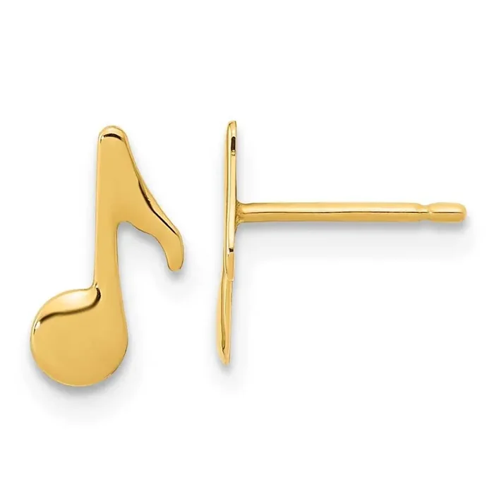 Music Note Post Earrings 14k Gold Polished YE2115