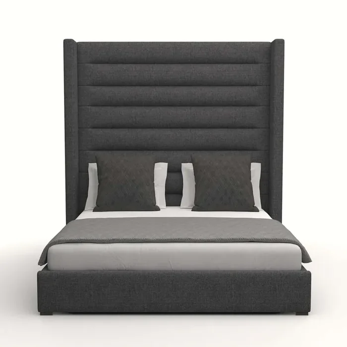 Nativa Interiors – Aylet Horizontal Channel Tufted Upholstered High Queen Charcoal Bed – BED-AYLET-HC-HI-QN-PF-CHARCOAL