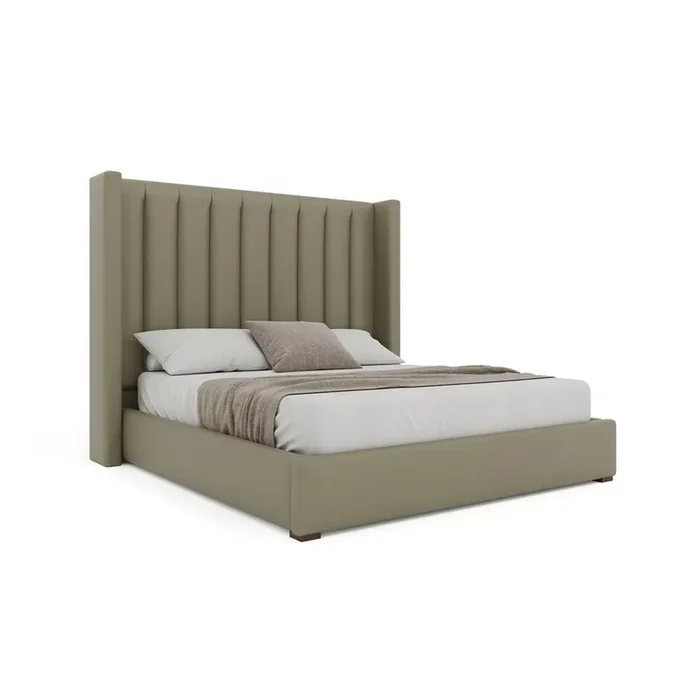 Nativa Interiors – Aylet Vertical Channel Eco-Leather Medium 67in California King Stone Bed – BED-AYLET-VC-MID-CA-VIN-STONE