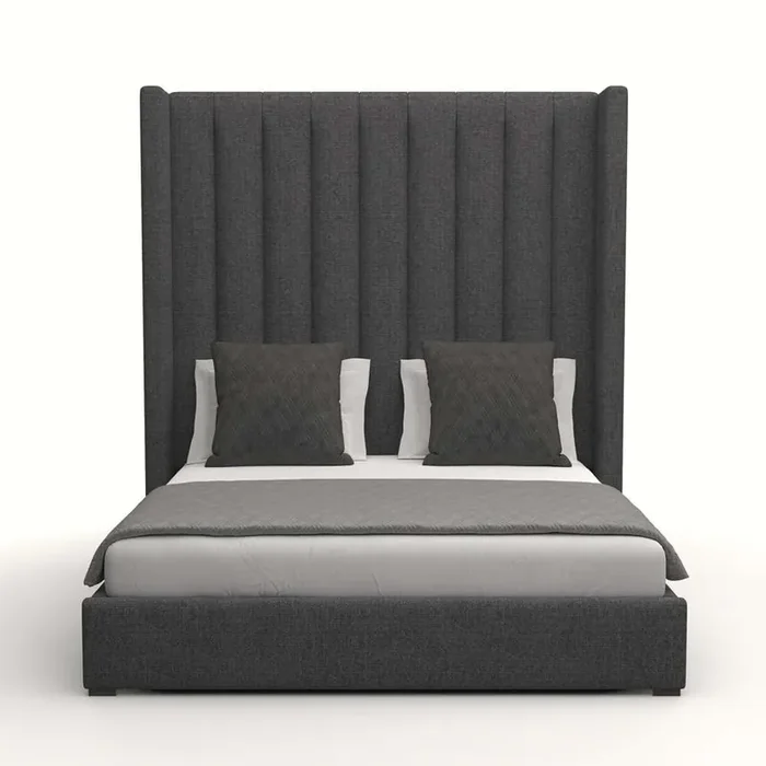 Nativa Interiors – Aylet Vertical Channel Tufted Upholstered High California King Charcoal Bed – BED-AYLET-VC-HI-CA-PF-CHARCOAL