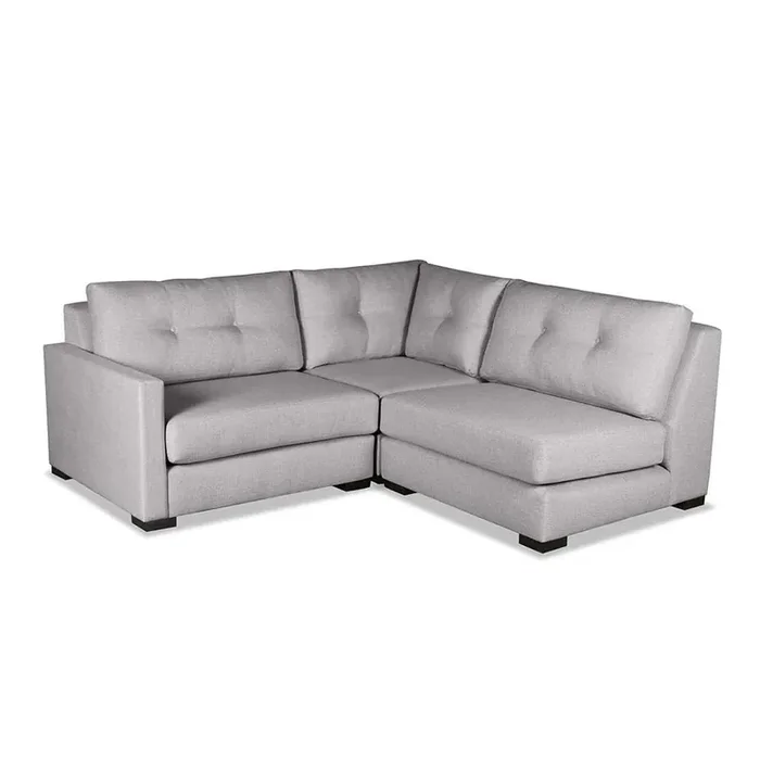 Nativa Interiors – Chester Buttoned Modular L-Shaped Sectional Mini Left Arm Facing 83in Grey – SEC-CHST-BTN-CL-AR5-3PC-PF-GREY