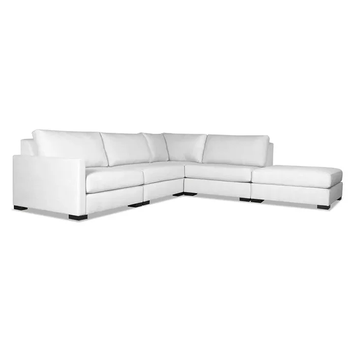Nativa Interiors – Chester Modular L-Shaped Sectional Left Arm Facing 128in with Ottoman Off White – SEC-CHST-DP-AR2-5PC-PF-WHITE