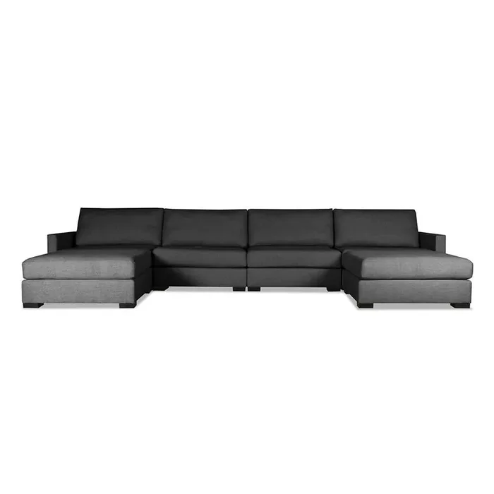 Nativa Interiors – Chester Modular Sectional U-Shape 83inD with Double Ottoman Charcoal – SEC-CHST-DP-UL1-6PC-PF-CHARCOAL