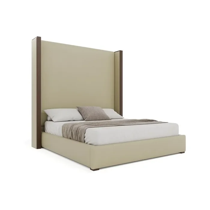 Nativa Interiors – Irenne Plain Eco-Leather High 87in King Cream Bed – BED-IRENNE-PL-HI-KN-VIN-CREAM