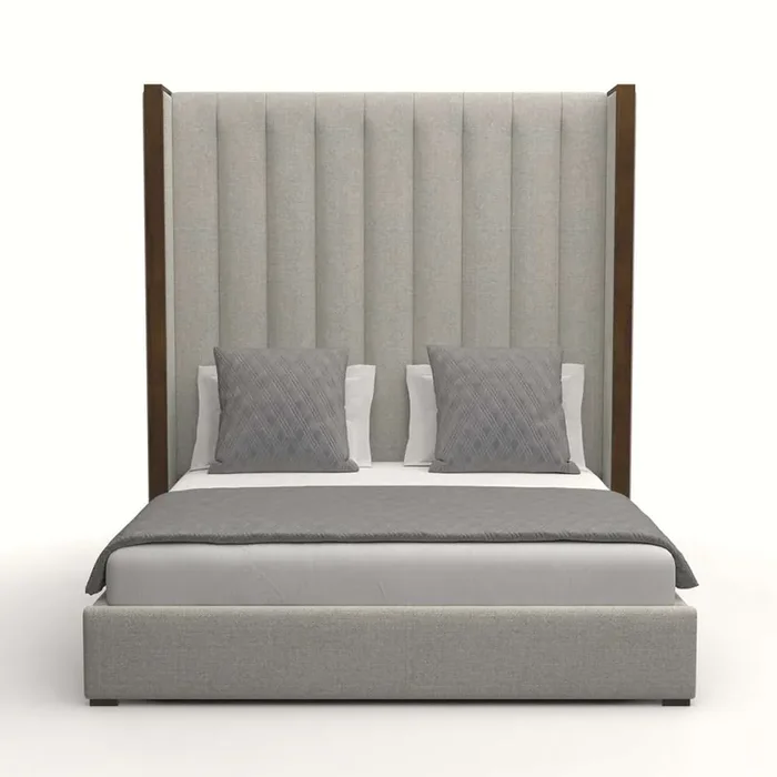 Nativa Interiors – Irenne Vertical Channel Tufted Upholstered High Queen Grey Bed – BED-IRENNE-VC-HI-QN-PF-GREY