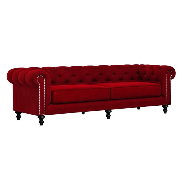 Nativa Interiors – London Tufted Sofa Deep Plush 103in in Red – SOF-LONDON-103-DP-MF-RED