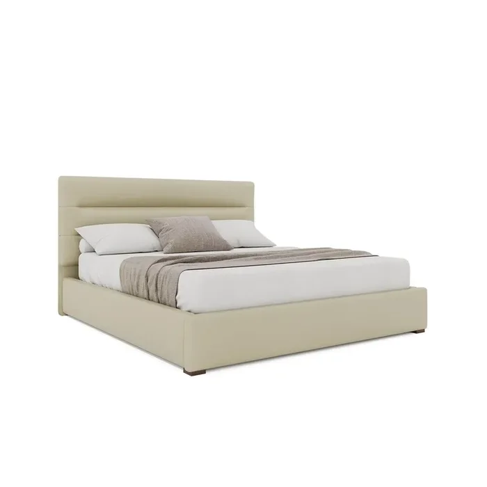 Nativa Interiors – Moyra Horizontal Channel Tufted Eco-Leather Low 47in King Cream Bed – BED-MOYRA-HC-LOW-KN-VIN-CREAM