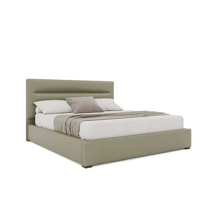 Nativa Interiors – Moyra Horizontal Channel Tufted Eco-Leather Low 47in Queen Stone Bed – BED-MOYRA-HC-LOW-QN-VIN-STONE
