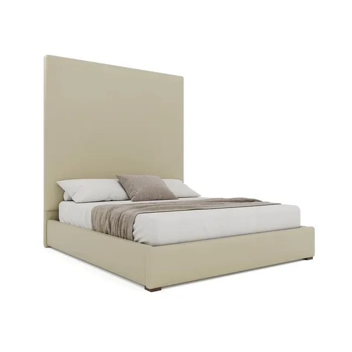 Nativa Interiors – Moyra Plain Eco-Leather High 87in King Cream Bed – BED-MOYRA-PL-HI-KN-VIN-CREAM