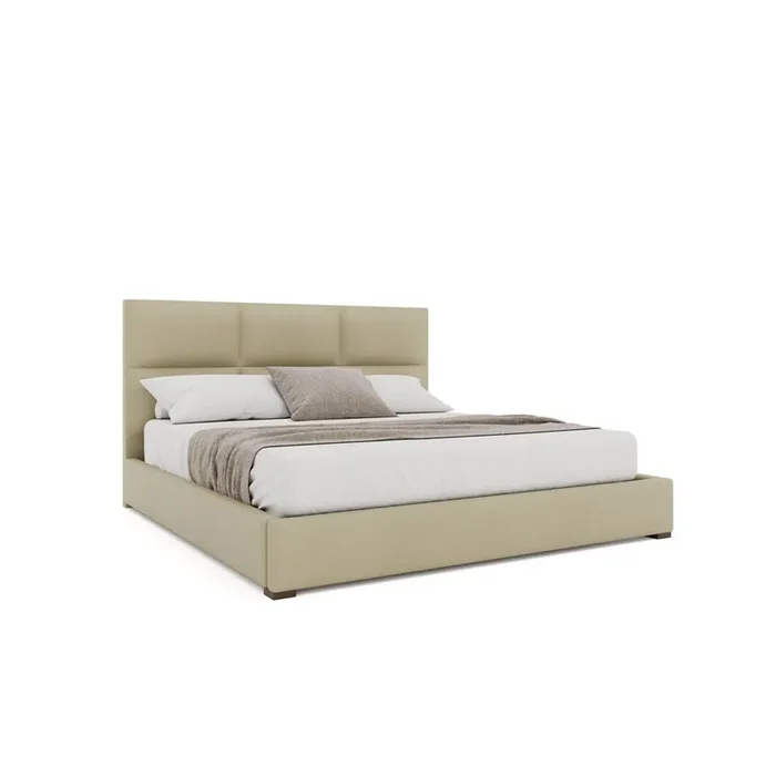 Nativa Interiors – Moyra Square Tufted Eco-Leather Low 47in Queen Cream Bed – BED-MOYRA-SQ-LOW-QN-VIN-CREAM