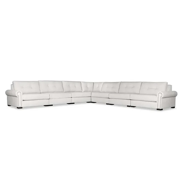 Nativa Interiors – Sylviane Buttoned Modular L-Shaped Sectional King 166in Off White – SEC-SYLV-BTN-DP-AR7-7PC-PF-WHITE