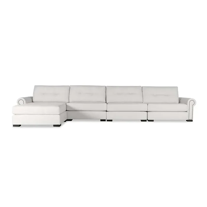 Nativa Interiors – Sylviane Buttoned Modular L-Shaped Sectional Right Arm Facing 159in Off White – SEC-SYLV-BTN-CL-UL3-5PC-PF-WHITE