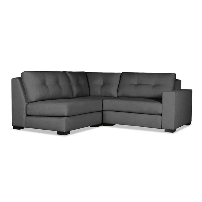 Nativa Interiors – Veranda Buttoned Modular L-Shaped Sectional Mini Right Arm Facing 90in Charcoal – SEC-VRND-BTN-DP-AR4-3PC-PF-CHARCOAL