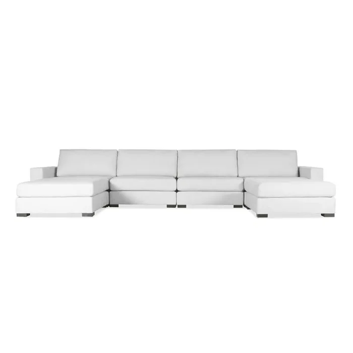 Nativa Interiors – Veranda Modular Sectional U-Shape 83inD with Double Ottoman Off White – SEC-VRND-DP-UL1-6PC-PF-WHITE