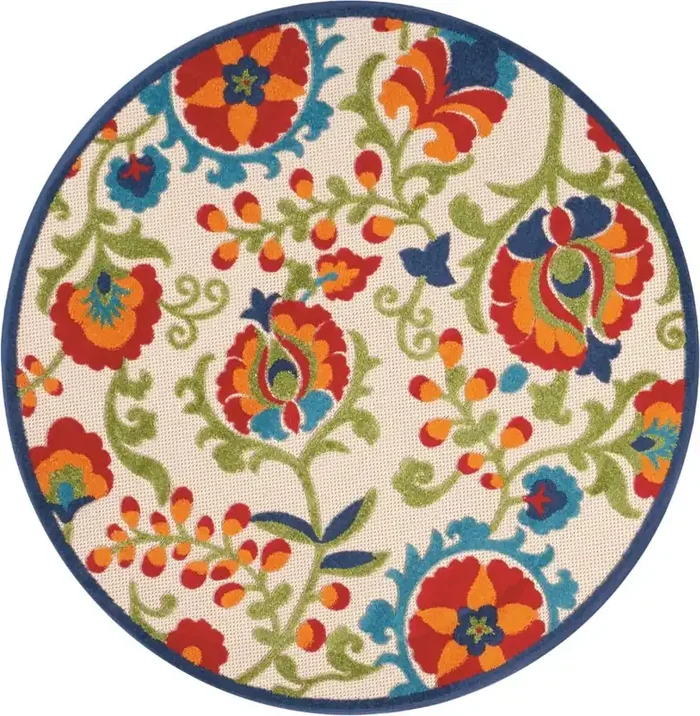 Nourison – Aloha ALH17 Multicolor 53in x Round Indoor-outdoor Area Rug – ALH17-99446031983
