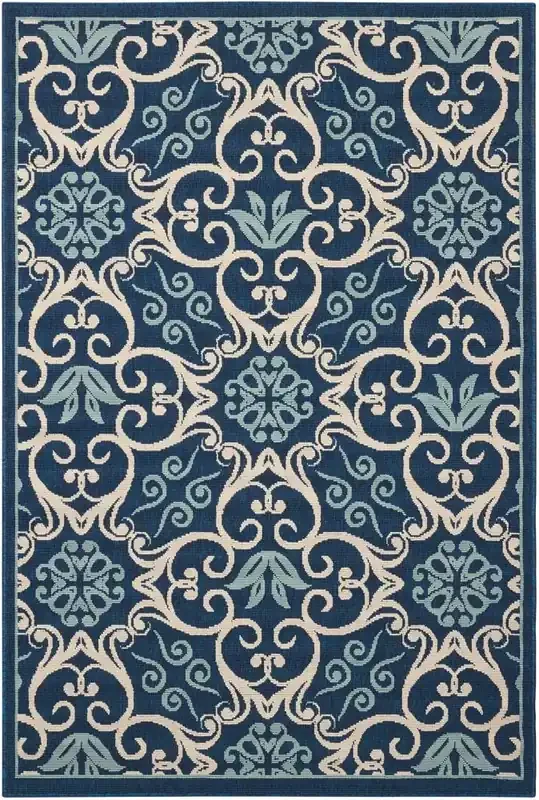 Nourison – Caribbean CRB02 Navy Blue and White 311in x 511in Area Rug – CRB02-99446239402_CLOSEOUT