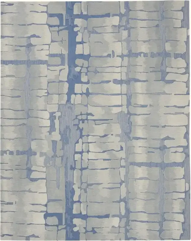Nourison – Symmetry SMM04 Blue and Bone 79in x 99in Large Textured Rug – SMM04-99446495778_CLOSEOUT