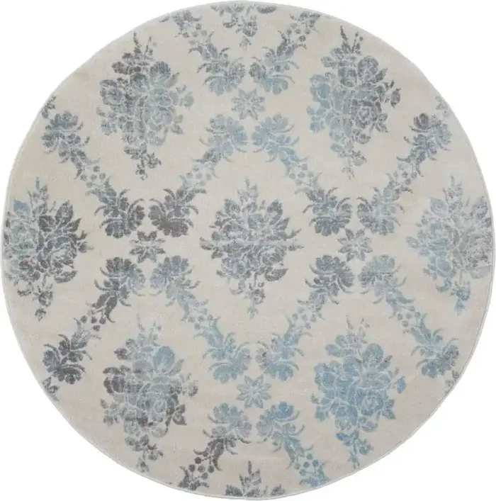 Nourison – Tranquil TRA09 Turquoise and White 53in x Round Vintage Area Rug – TRA09-99446399427_CLOSEOUT