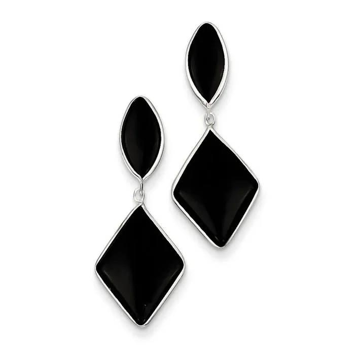 Onyx Dangle Post Earrings 14k White Gold XY818