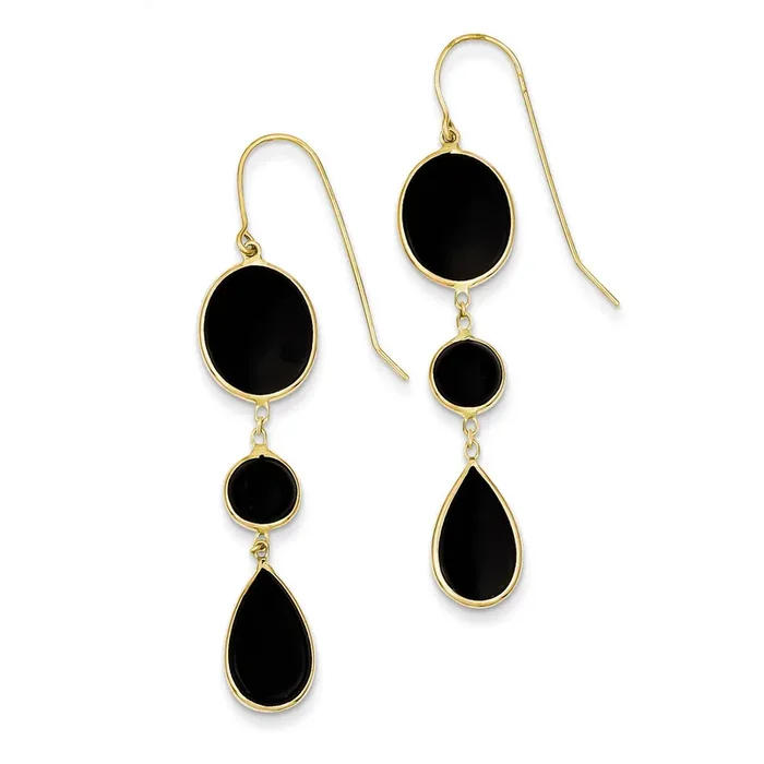 Onyx Geometric Dangle Earrings 14k Gold XY823